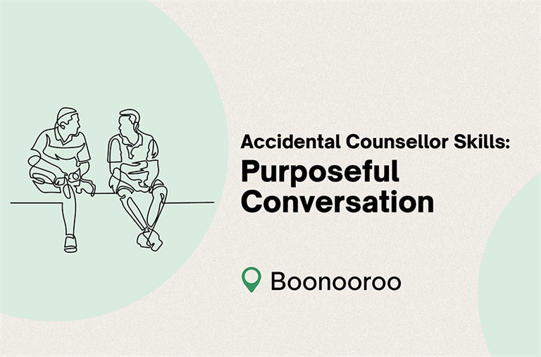 Graphic promoting the Accidental Counselling Skills workshop at Boonooroo